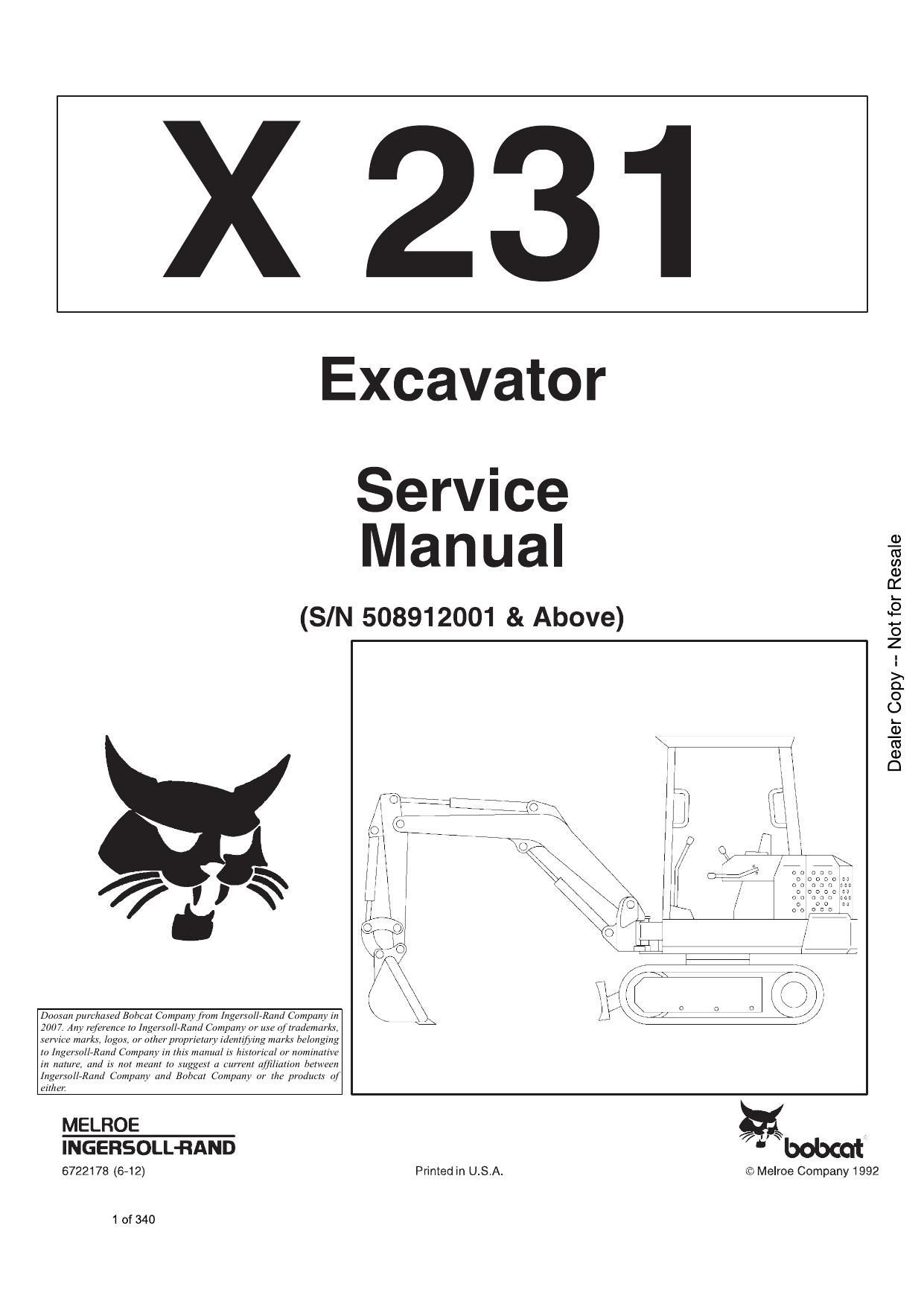 X231 Excavator Service Manual Bobcat 2